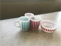Vintage Retro Milk Glass Coffee Mugs & Bowl