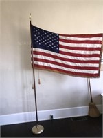 Vintage American Flag - Pole - Stand & Finnial