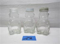 3 Teddy Bear Glass Jars