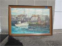 Sail Boats in Harbor Oil on Canvas