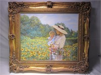 Woman and Child in Flower Field Giclee Painting