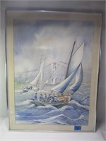 Sailing in Rough Waters Watercolor