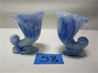 Pair of Blue and White Swirled Art Glass Vases