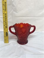 Ruby red glass dish small chip
