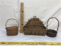 Group of three vintage wicker baskets