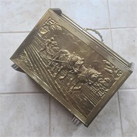 Vintage Brass Tone Farming Motif Magazine Holder