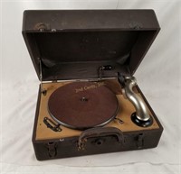 Vintage Hand Crank Birch Gramaphone Record Player