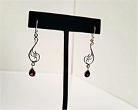 Sterling Silver Garnet Dangle Hook Earrings SJC