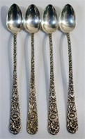 STERLING KIRK & SON REPOUSSE ICED TEA SPOONS (4)