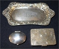STERLING PIN TRAY & BOXES (3)
