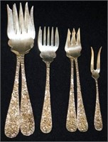 STIEFF STERLING REPOUSSE SERVING FORKS (6)