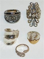 STERLING RINGS, MEXICAN, ETC. (5)