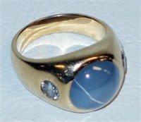 14KT YELLOW GOLD MAN'S STAR SAPPHIRE RING WITH (2)