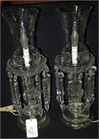 PAIR OF CRYSTAL LAMPS WITH HANGING CRYSTAL