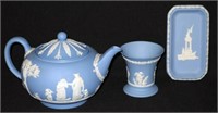 WEDGWOOD TEAPOT, CUP AND DISH (3)