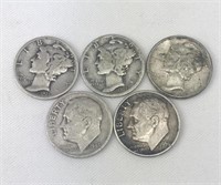 (5) Silver Dimes 1930s to 1950s