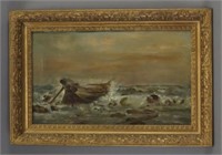 Beautiful Framed Shored Boat Painting