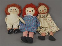 3 Vintage Raggedy Ann Dolls