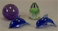 4 Collectible Glass Paper Weights