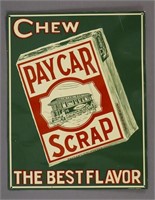 Pay Car Scrap Chew Tobacco Tin Advertising Sign