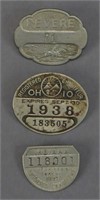 3 Antique Metal Chauffeur Pin Badges