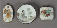 3 Vintage Porcelain Bencharong Pendants
