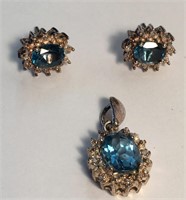 Sterling Silver Blue Stone Earrings & Pendant