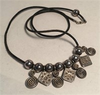 Sterling Silver Pendant Necklace, Leather Cord