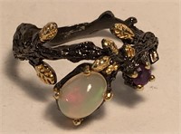 Sterling Gold Black Rhodium Opal Ring