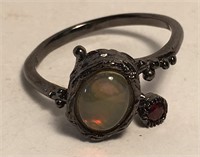 Sterling Silver Black Rhodium Opal Ring