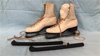 Vintage Johnson's White Leather Ice Skates