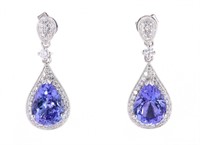 Art Deco Tanzanite & Diamond Platinum Earrings