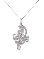 Diamond 18k White Gold Ribbon Set Necklace