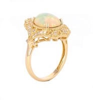 Ethiopian Opal & Diamond 18k Yellow Gold Ring