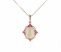 Ethiopian Opal Ruby & Diamond 14k Gold Necklace
