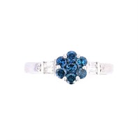 Blue Diamond 14k White Gold Cluster Ring