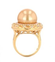 South Sea Pearl & Diamond 18k Yellow Gold Ring
