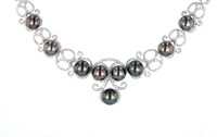 Scarce Black Tahitian Pearl 14K Diamond Necklace