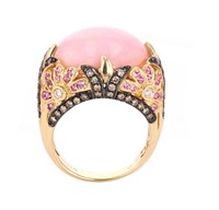 Pink Opal Sapphire & Brown Diamond 14k Gold Ring