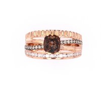 Smoky Quartz & Brown Diamond 10k Rose Gold Ring