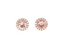 Morganite & Diamond 14k Rose Gold Halo Earrings