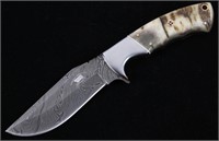 M.T. Knives Damascus & Rams Horn Clip Point Knife