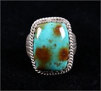 Navajo Signed Royston Turquoise & Sterling Ring