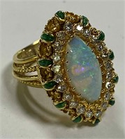 18k Gold, Opal, Diamond & Emerald Ring