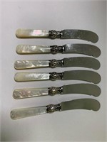 Set Of 6 Mother Of Pearl & Sterling Butter Knives