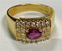 18k Gold, Diamond And Ruby Ring