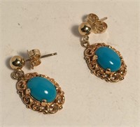 Pair Of 14k Gold Earrings With Blue Stones