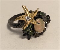 Sterling Ring W Black Rhodium & Peridot Opal