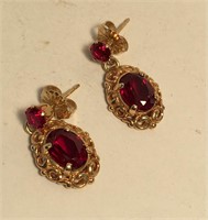 Pair Of 14k Gold Earrings With Red Stones