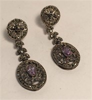 Sterling Silver Marcasite Amethyst Earrings